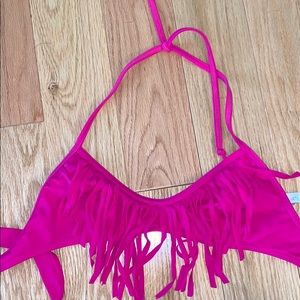 Pink fringe swim bikini top